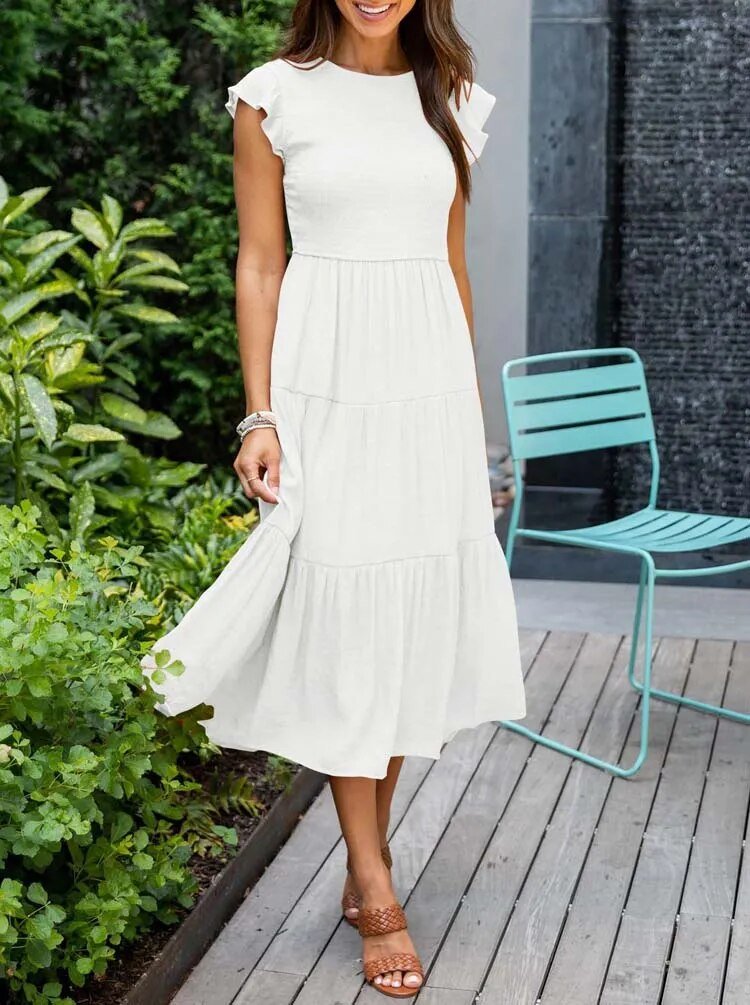 Margot | Women's A-Line Midi Dress with Ruffled Sleeves – Elegant Summer Staple