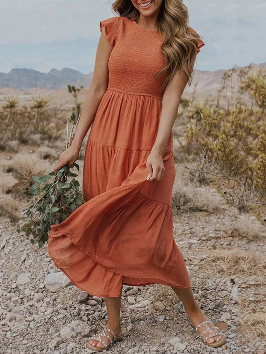 Margot | Women's A-Line Midi Dress with Ruffled Sleeves – Elegant Summer Staple