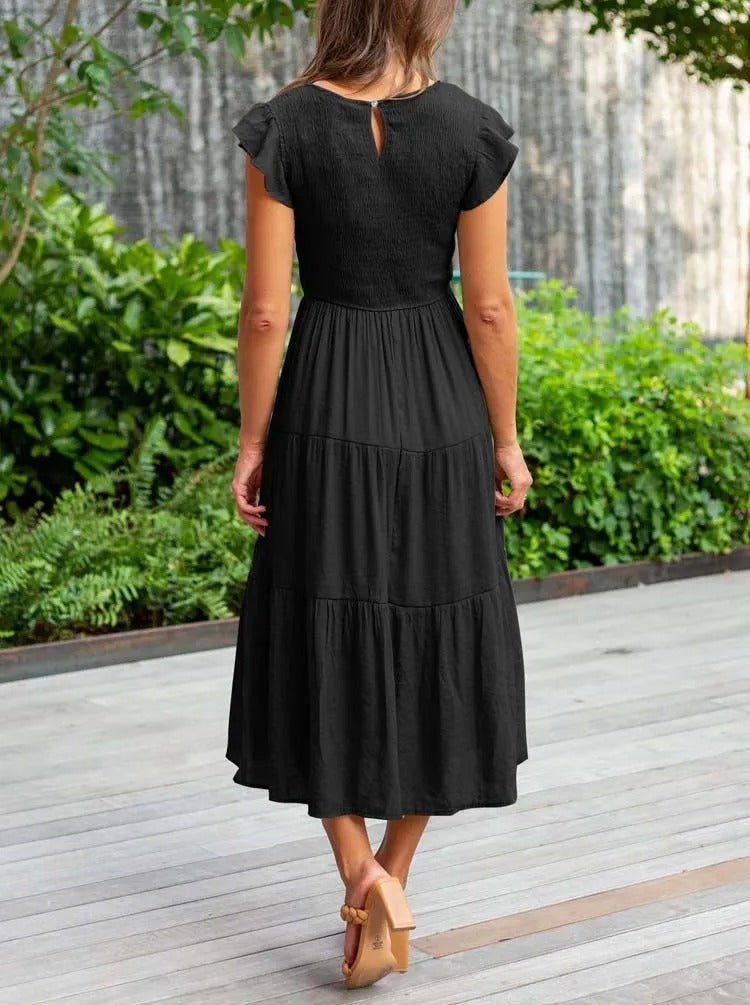 Margot | Women's A-Line Midi Dress with Ruffled Sleeves – Elegant Summer Staple