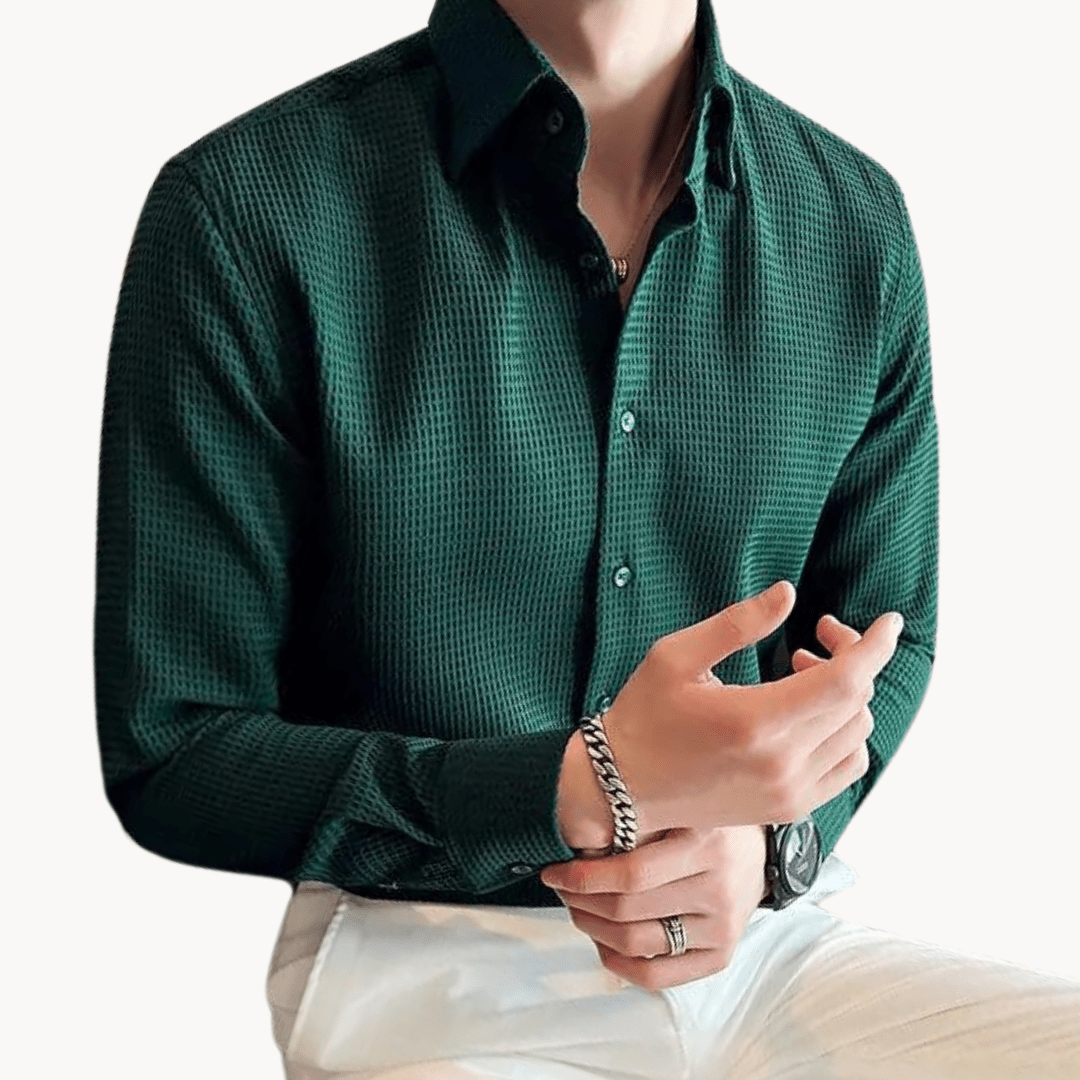 Ashford | Honeycomb‑Textured Long‑Sleeve Shirt – Button Front & Lapel Collar
