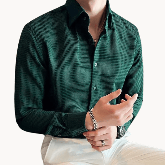 Ashford | Honeycomb‑Textured Long‑Sleeve Shirt – Button Front & Lapel Collar