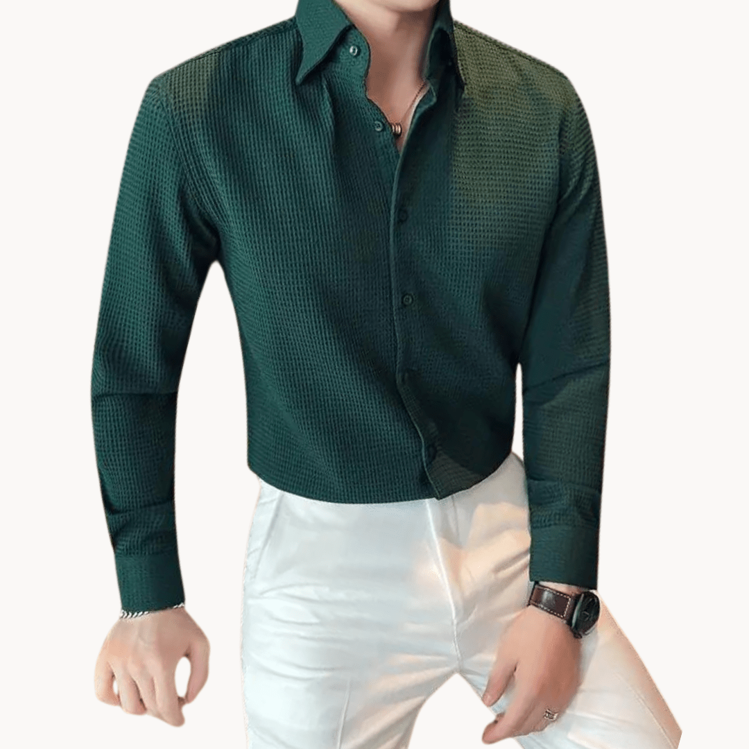 Ashford | Honeycomb‑Textured Long‑Sleeve Shirt – Button Front & Lapel Collar