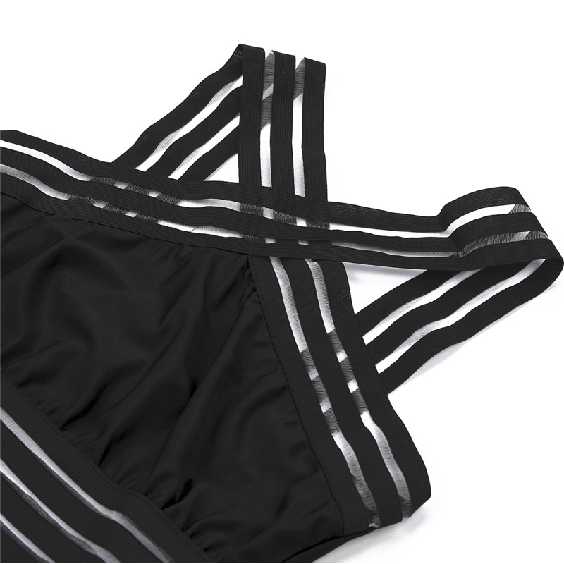 Daphne | Women's Black Halter Neck Cross Back One-Piece Swimsuit