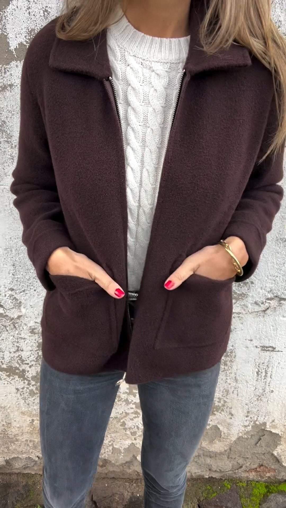 Eadwynn | Women’s Elegant Thick Cardigan with Lapel Collar and Side Pockets