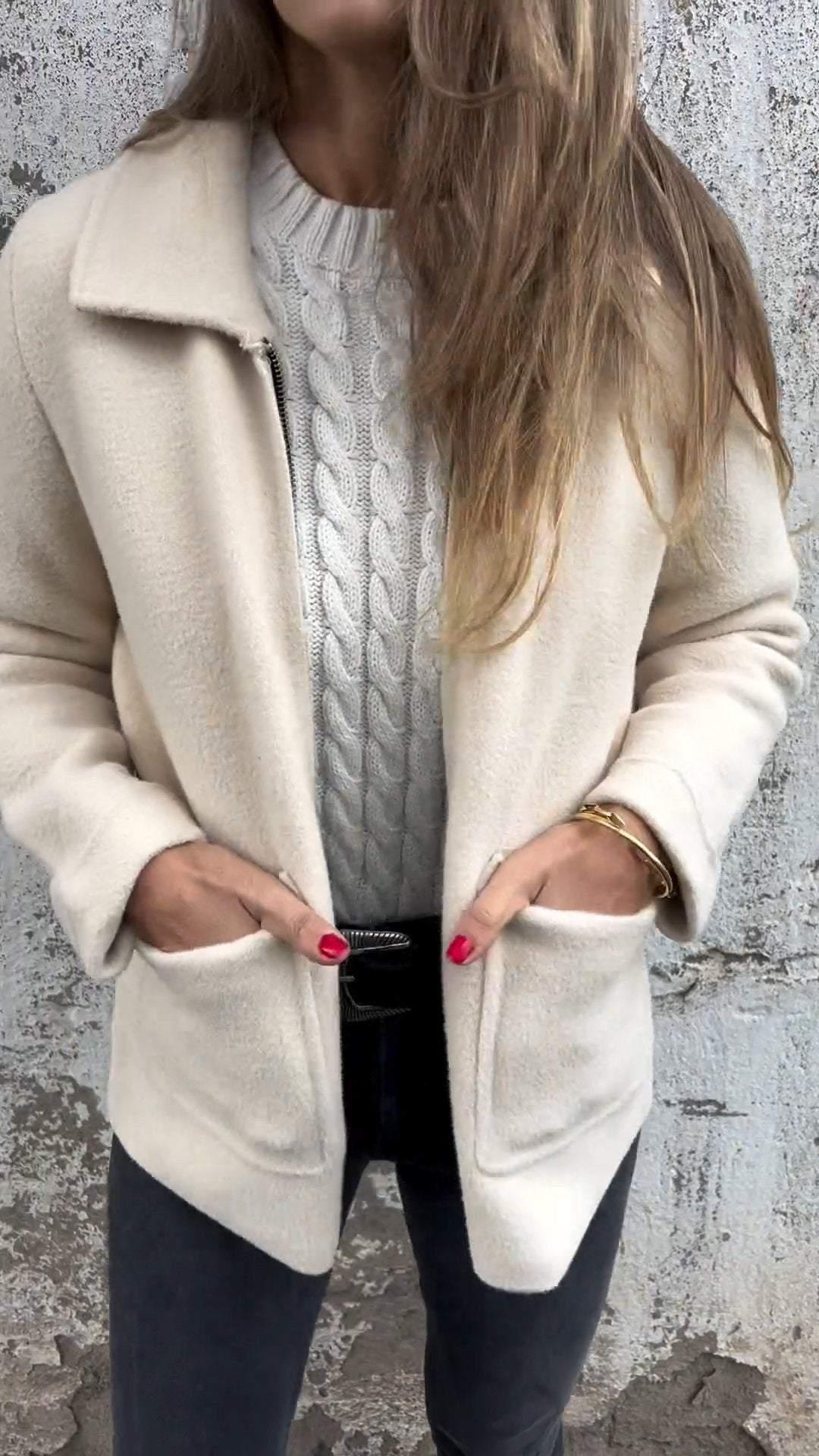 Eadwynn | Women’s Elegant Thick Cardigan with Lapel Collar and Side Pockets