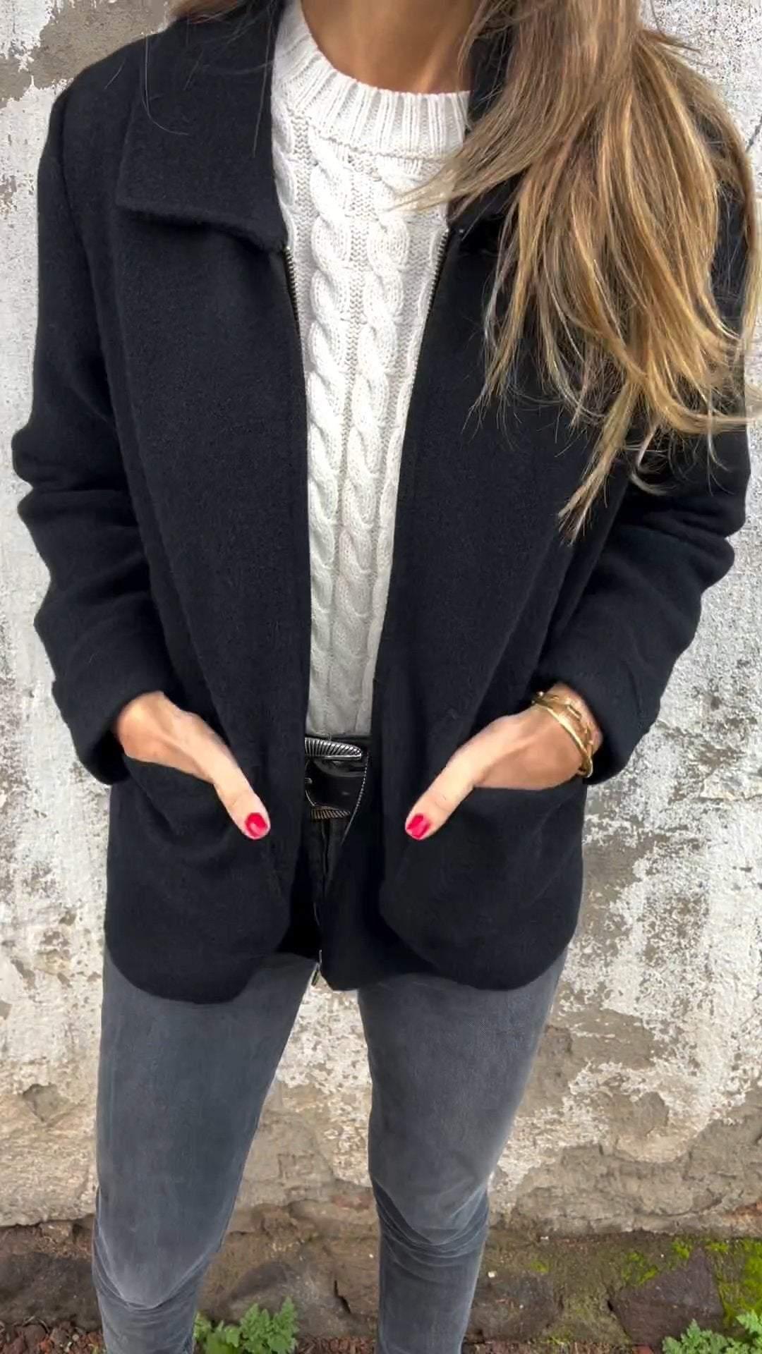 Eadwynn | Women’s Elegant Thick Cardigan with Lapel Collar and Side Pockets