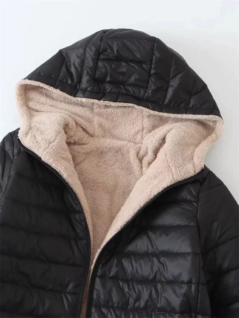 Emilia | Women’s Padded Fleece-Lined Hooded Jacket – Stylish and Warm Outerwear