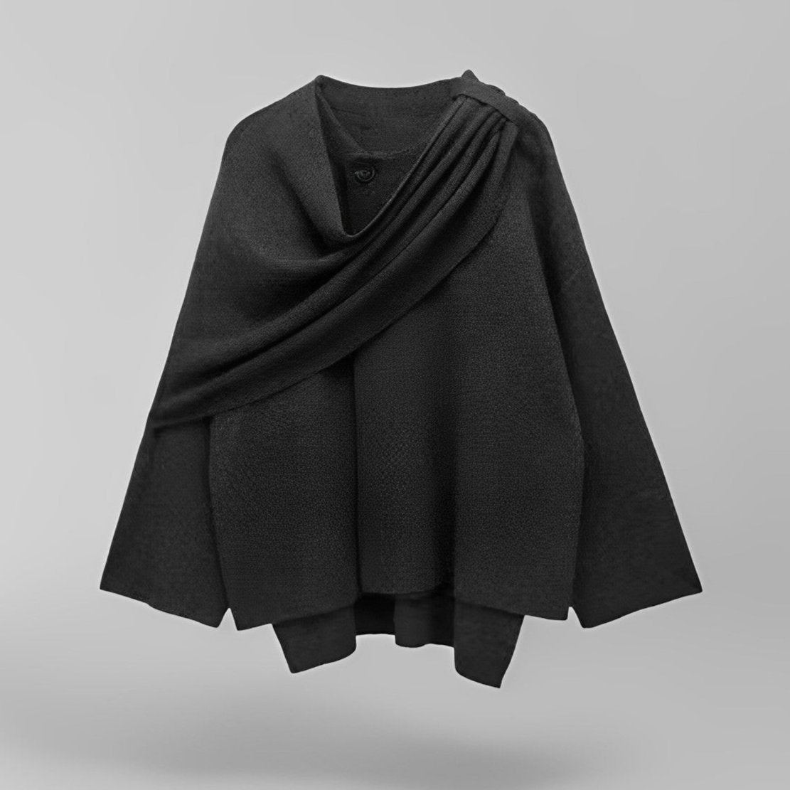 Zaida | Women's Stylish Coat with Asymmetric Design, Built-In Scarf Collar & Buttoned Closure