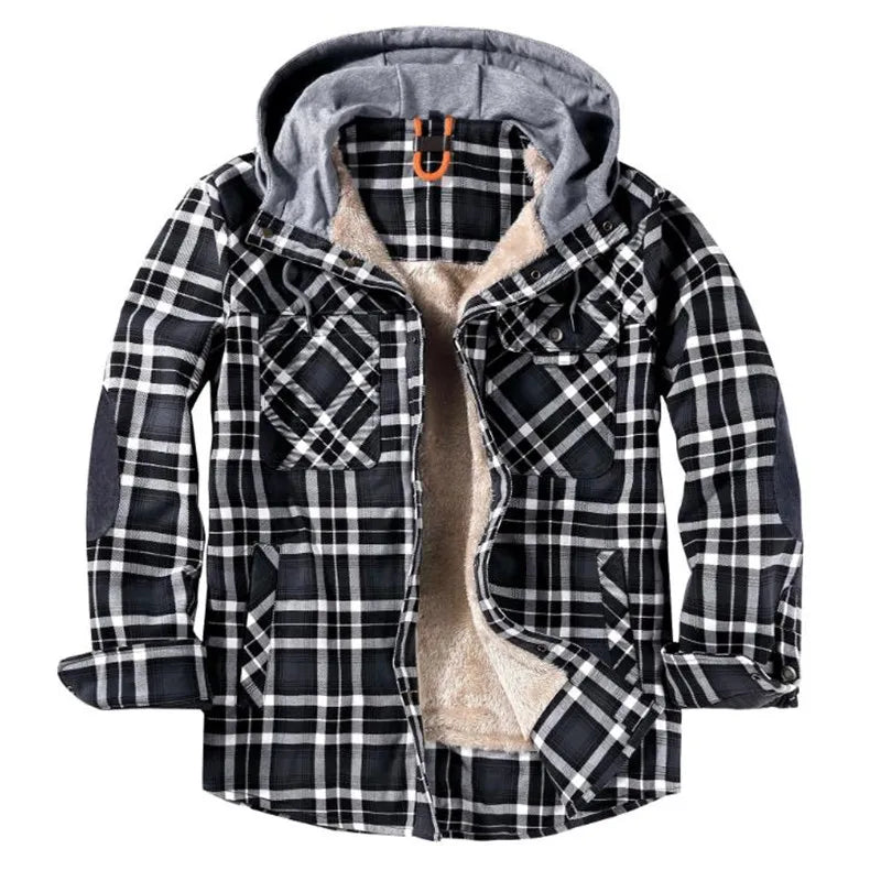 Jeno | Men’s Fleece-Lined Plaid Winter Jacket with Hood