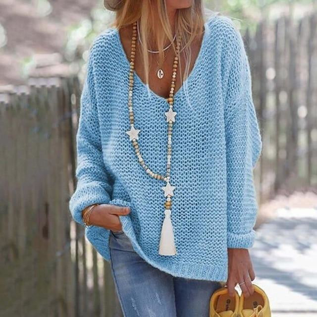 Angelica | Women’s Solid Colour V-Neck Loose Fit Knitted Sweater