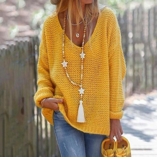 Angelica | Women’s Solid Colour V-Neck Loose Fit Knitted Sweater