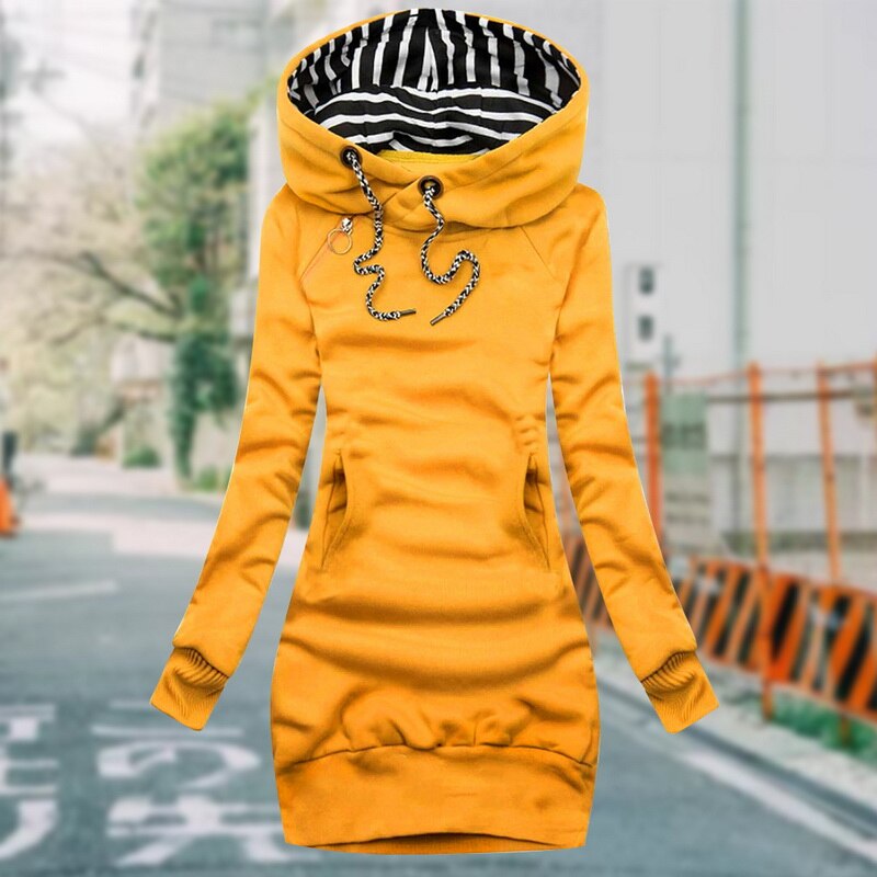 Zofia | Women's Slim Fit Hoodie Dress with Drawstring Hood and Side Pockets