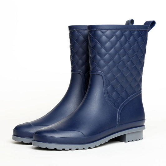 Berta | Women's Waterproof Mid-Length Checked Rubber Boots – Slip-Resistant and Stylish