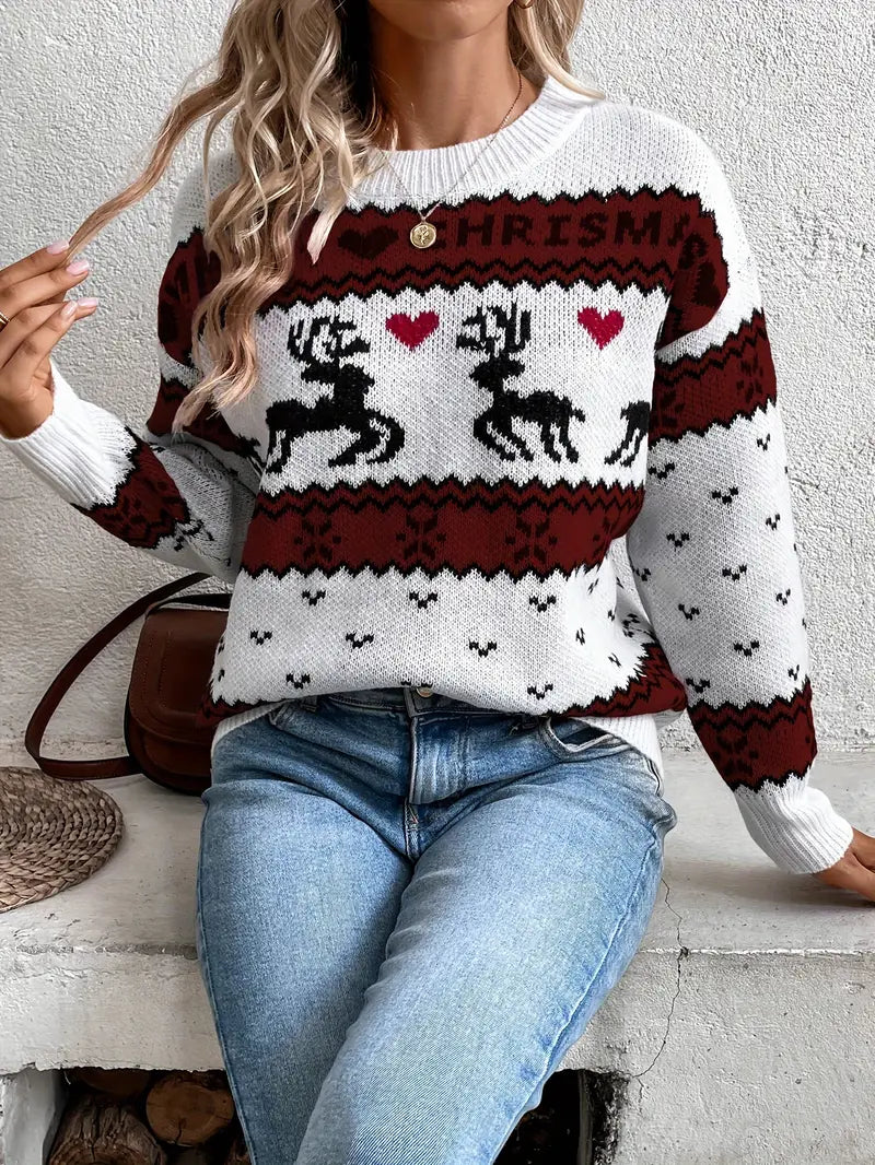 Jobelle | Women's Christmas Pattern Sweater with Round Neck and Long Sleeves – Cozy Knit for the Festive Season