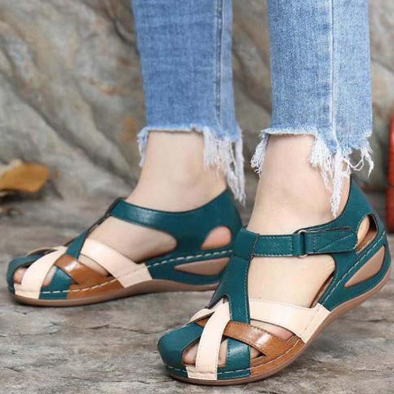 Ottilie | Women's Patchwork Criss-Cross Strap Platform Sandals with Velcro Closure – Summer Comfort Sandals