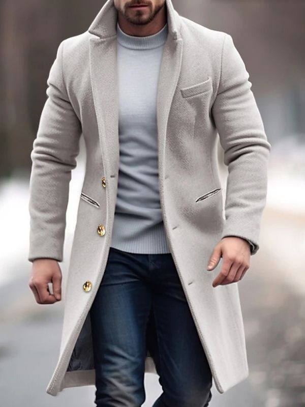 Marcus | Men’s Long Winter Coat in Solid Colour with Slim Fit, Buttons & Practical Pockets