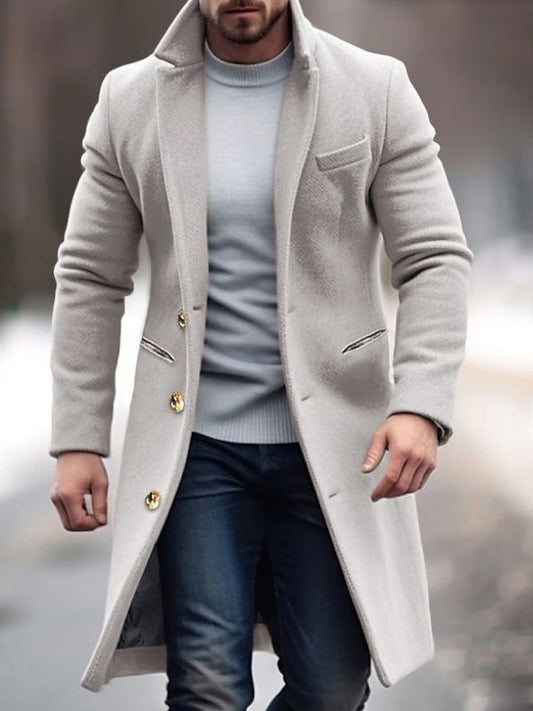 Marcus | Men’s Long Winter Coat in Solid Colour with Slim Fit, Buttons & Practical Pockets