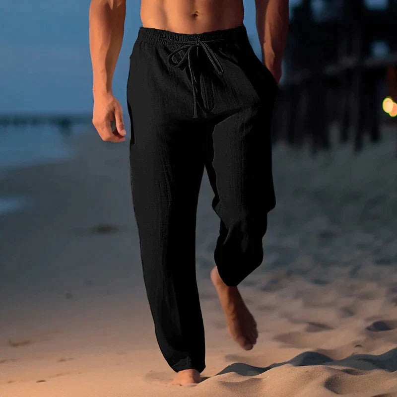 Marcus | Men's Solid Colour Loose Fit Linen Summer Trousers with Drawstring Waist