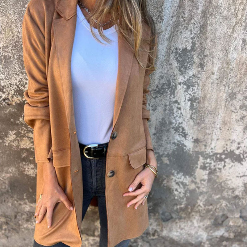Eadgifu | Women’s Classic Mid-Length Coat with Lapel Collar and Buttoned Front