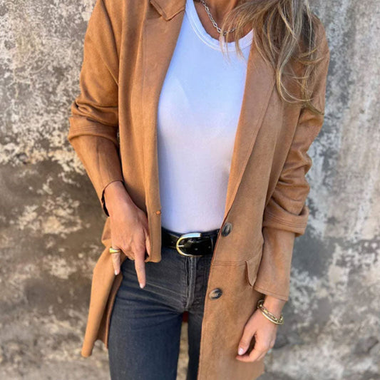 Eadgifu | Women’s Classic Mid-Length Coat with Lapel Collar and Buttoned Front