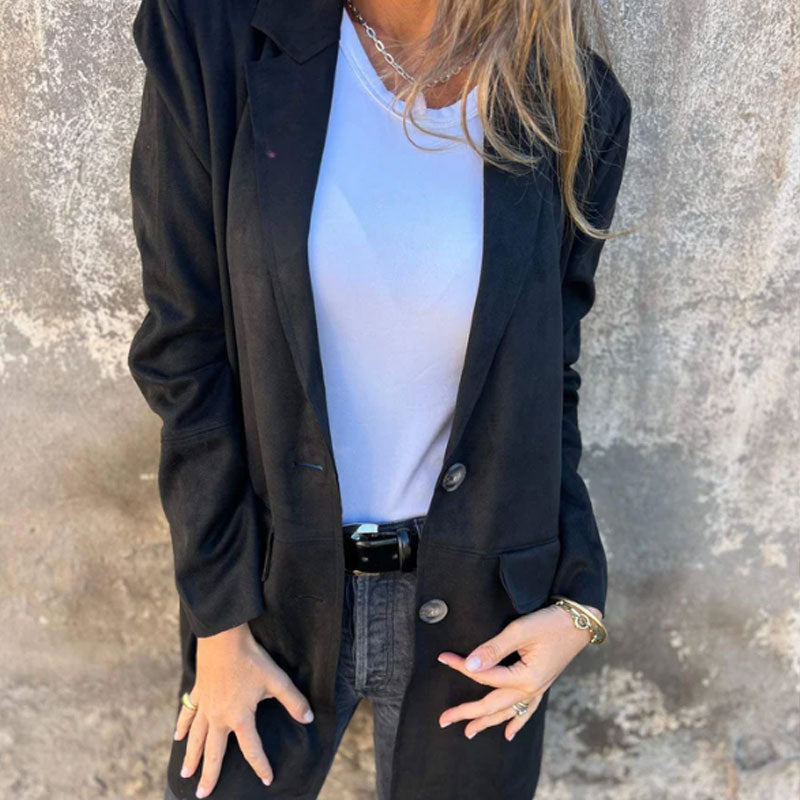 Eadgifu | Women’s Classic Mid-Length Coat with Lapel Collar and Buttoned Front
