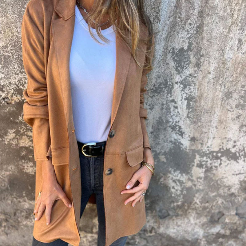 Eadgifu | Women’s Classic Mid-Length Coat with Lapel Collar and Buttoned Front