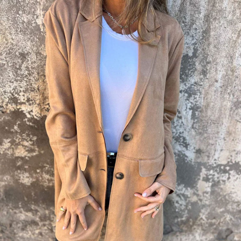 Eadgifu | Women’s Classic Mid-Length Coat with Lapel Collar and Buttoned Front