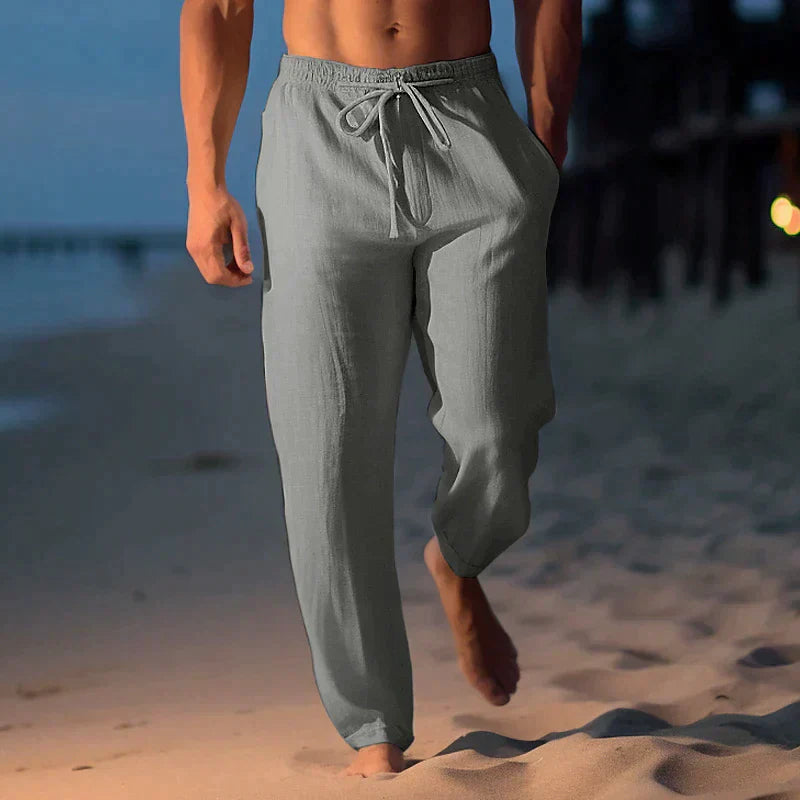 Marcus | Men's Solid Colour Loose Fit Linen Summer Trousers with Drawstring Waist