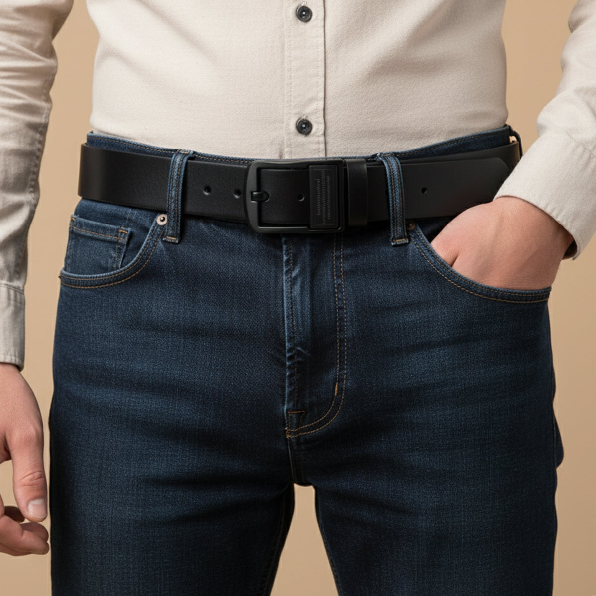 The Brighton Men’s Classic Metal Buckle Leather Cowhide Belt