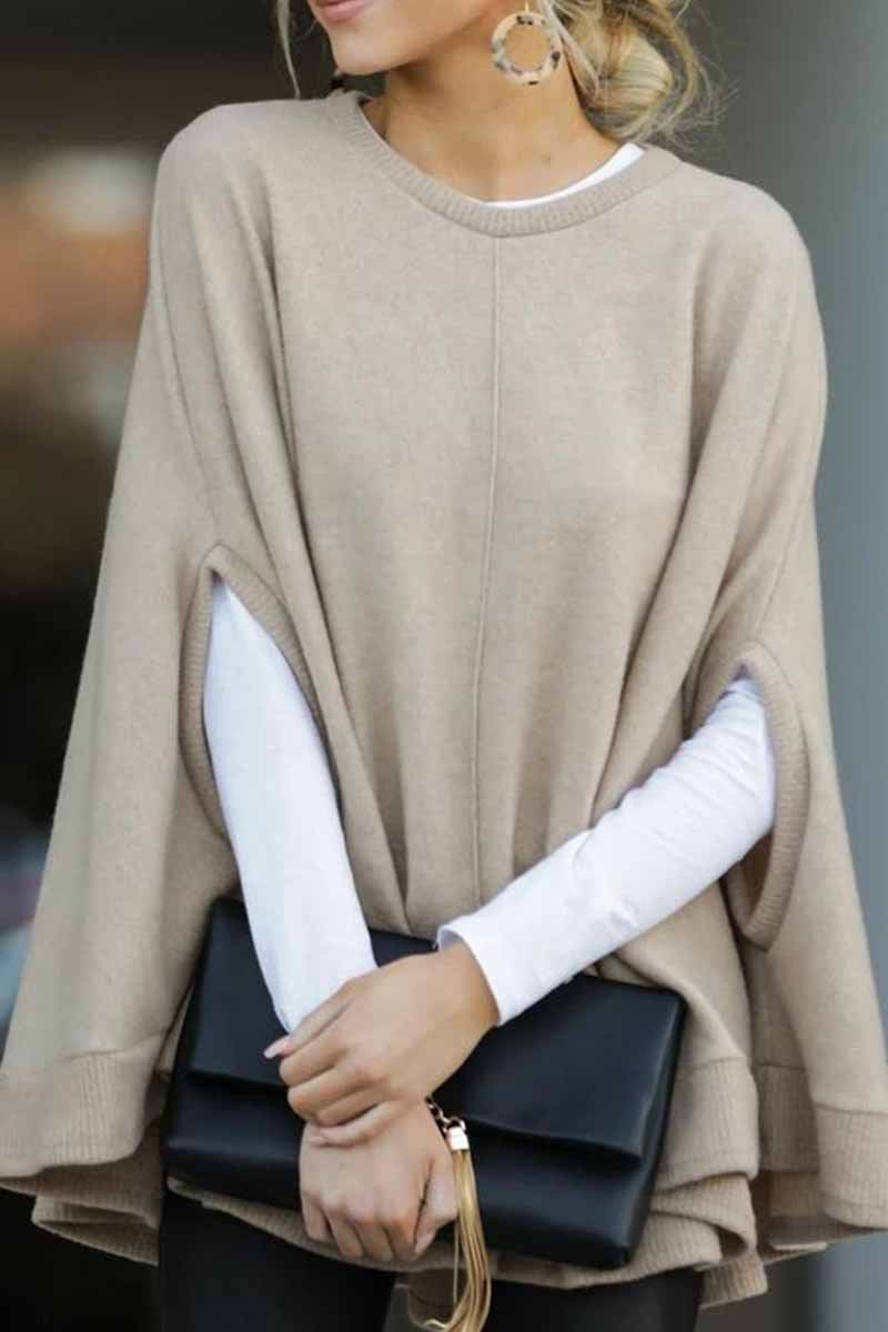 Lotte | Women's Solid Colour Round Neck Cape Style Loose Fit Sweater