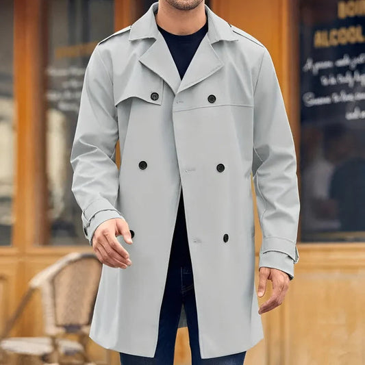 Lukaz | Men's Trench Coat – Classic Double-Breasted Weatherproof Coat with Notched Lapel