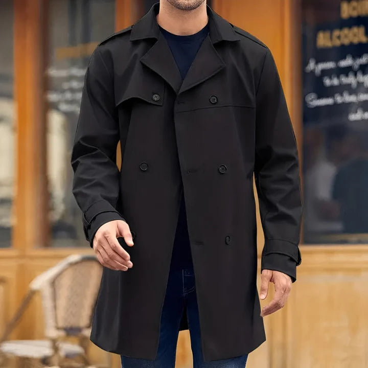 Lukaz | Men's Trench Coat – Classic Double-Breasted Weatherproof Coat with Notched Lapel