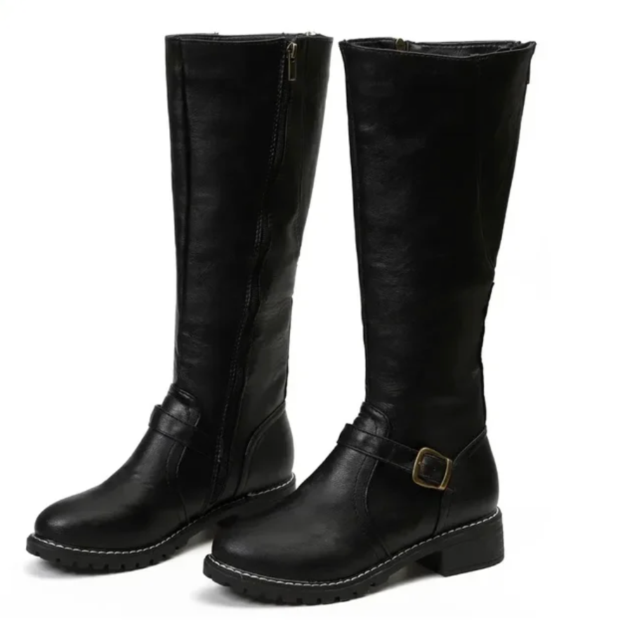 Lily | Women’s Knee High Boots with Buckle Strap & Low Block Heel