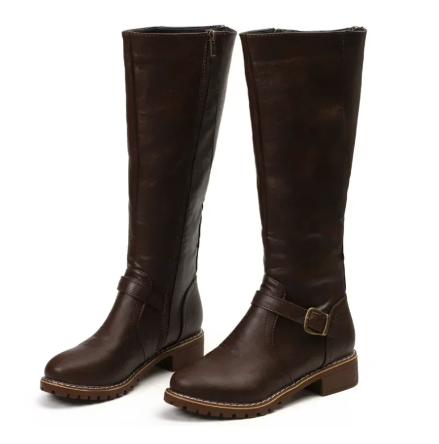 Lily | Women’s Knee High Boots with Buckle Strap & Low Block Heel