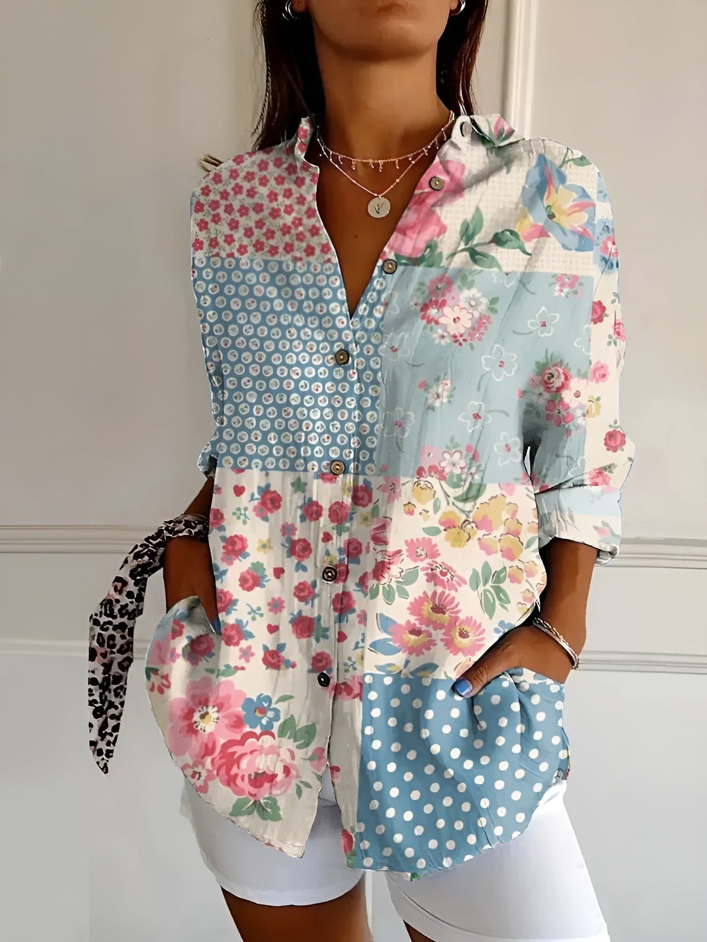 Harriet | Women's Buttoned Floral Detail Casual Blouse – Elegant & Light