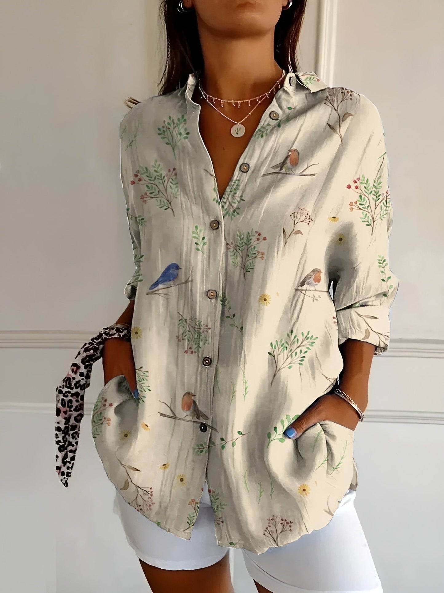 Harriet | Women's Buttoned Floral Detail Casual Blouse – Elegant & Light
