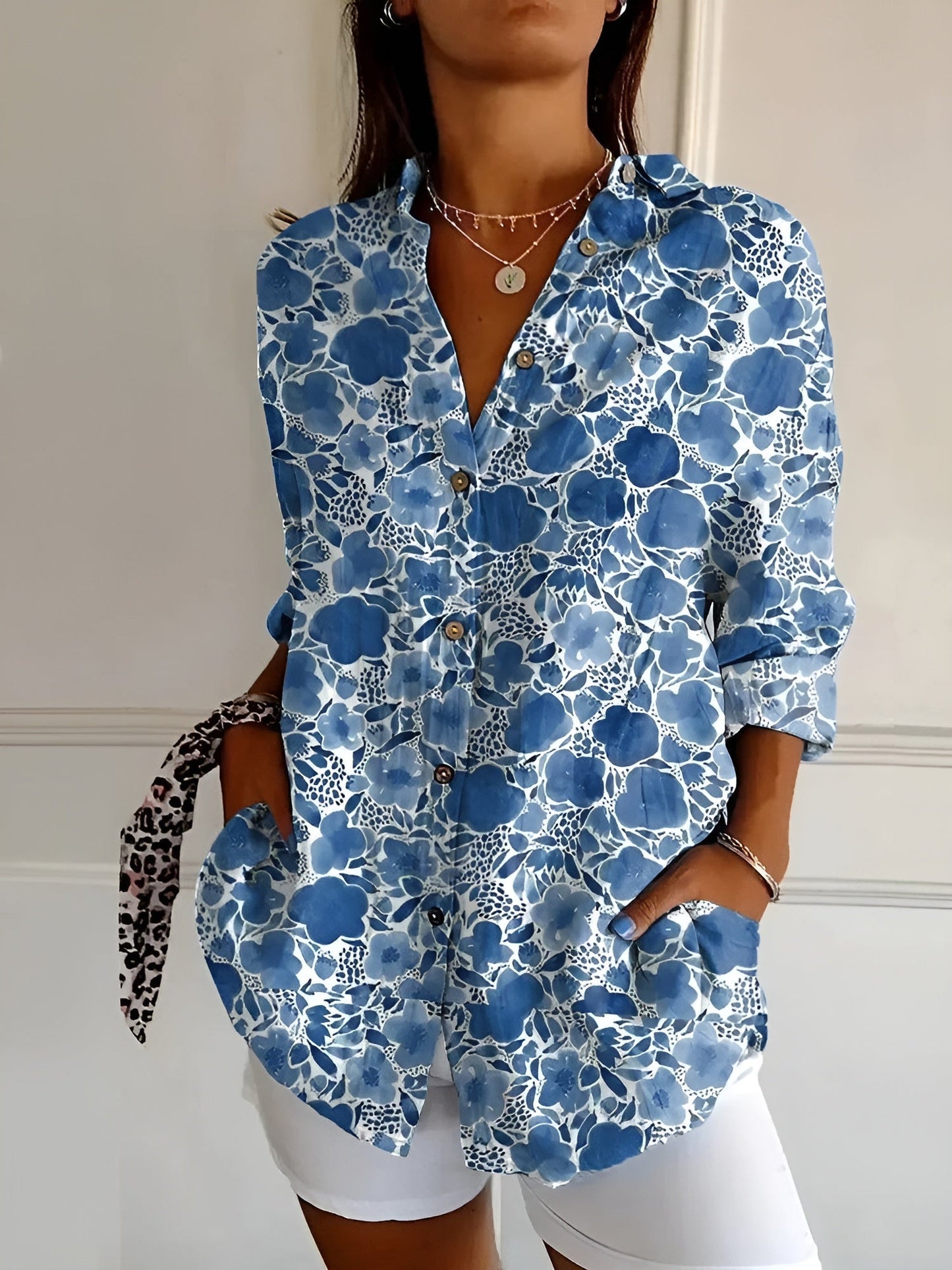 Harriet | Women's Buttoned Floral Detail Casual Blouse – Elegant & Light