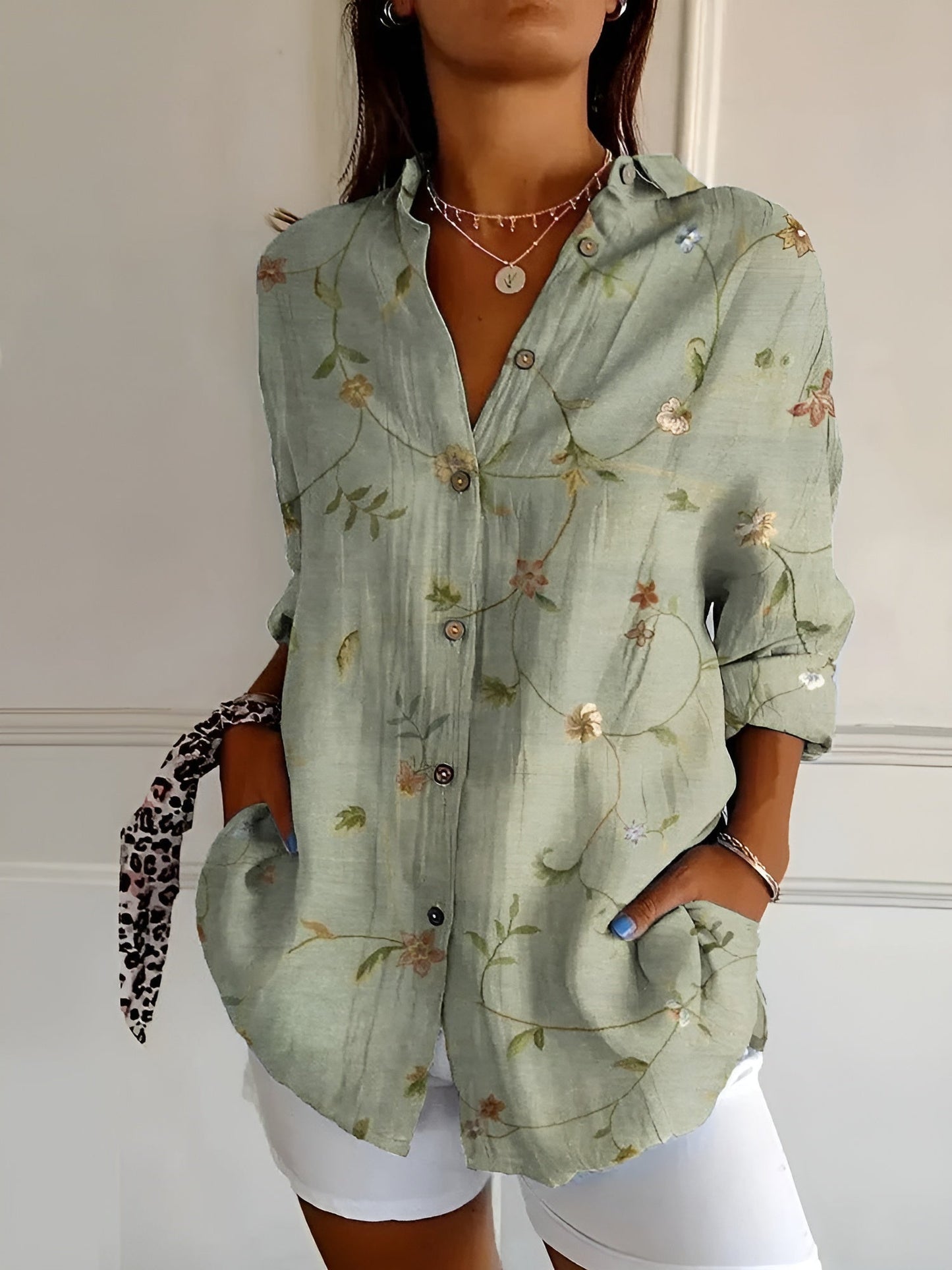 Harriet | Women's Buttoned Floral Detail Casual Blouse – Elegant & Light