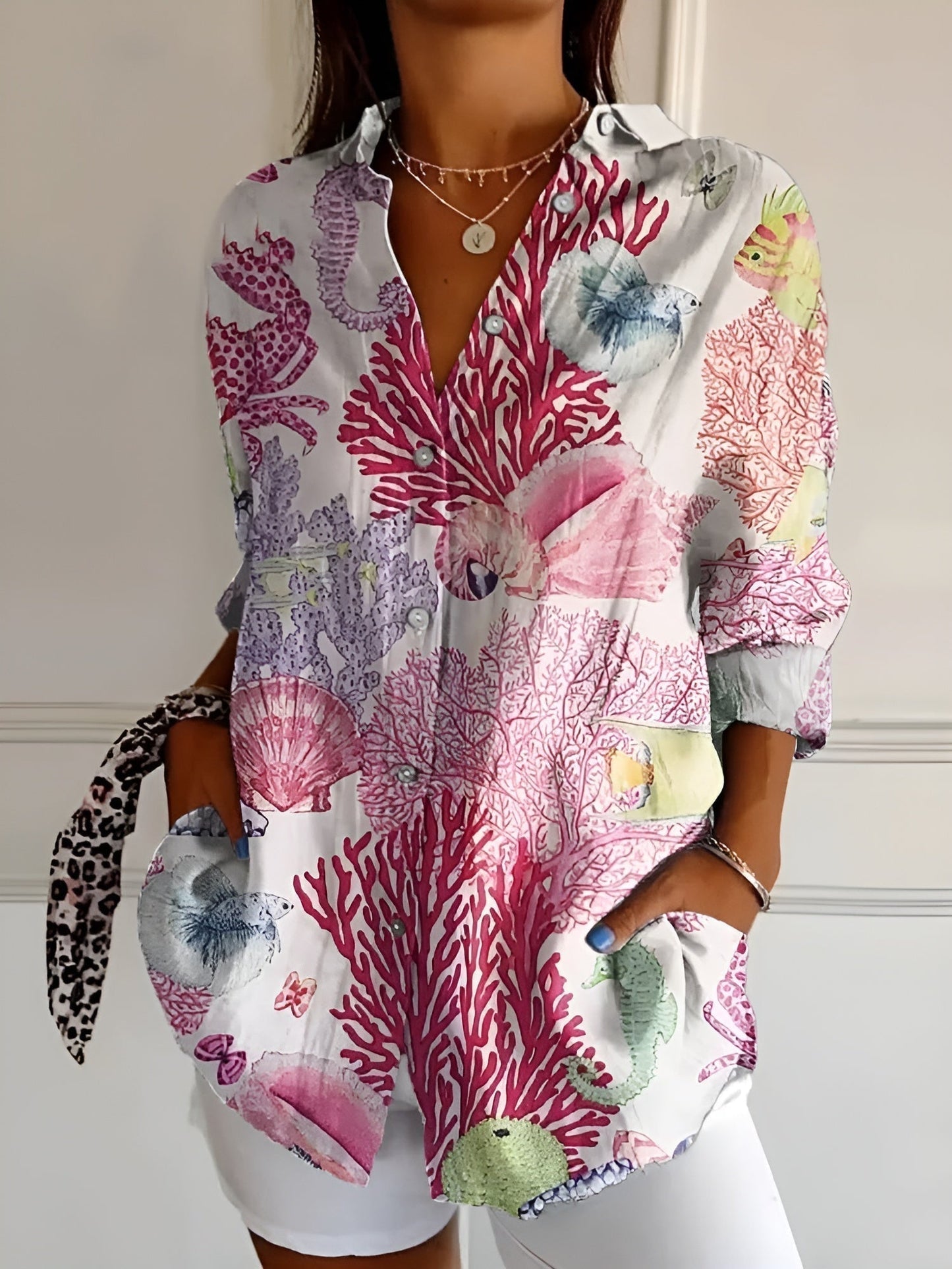 Harriet | Women's Buttoned Floral Detail Casual Blouse – Elegant & Light