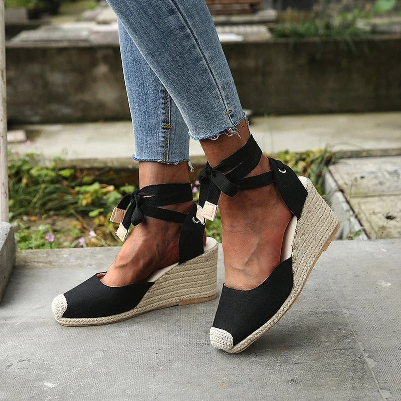 Nancy | Women's Closed Toe High Wedge Heel Lace Tie Casual and Formal Sandals