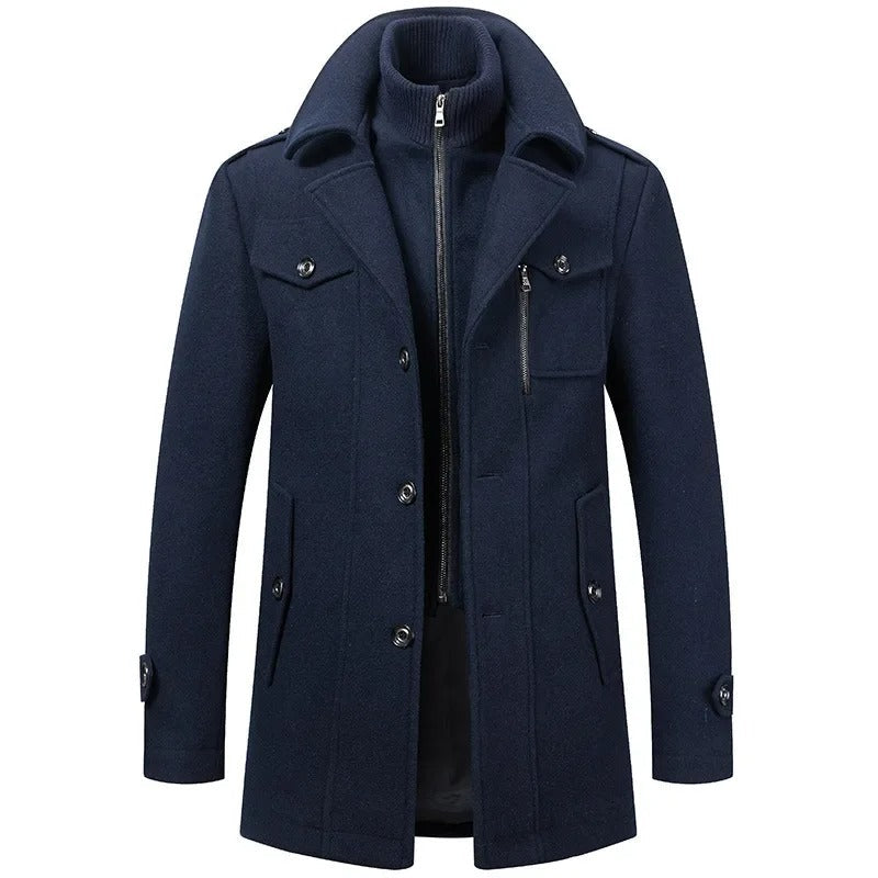 Jannis | Men’s Double-Collar Wool Trench Coat – British Style Long Winter Coat