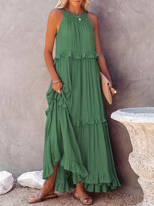 Dorianne | Women’s Maxi Dress – Halter Neck with Tiered Ruffles