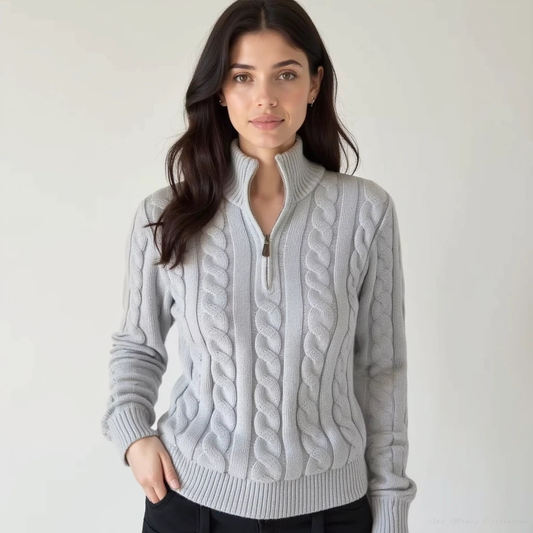 Tessiana | Women's Cable Knit Sweater with Zip and High Collar – Stylish Comfort for Every Season