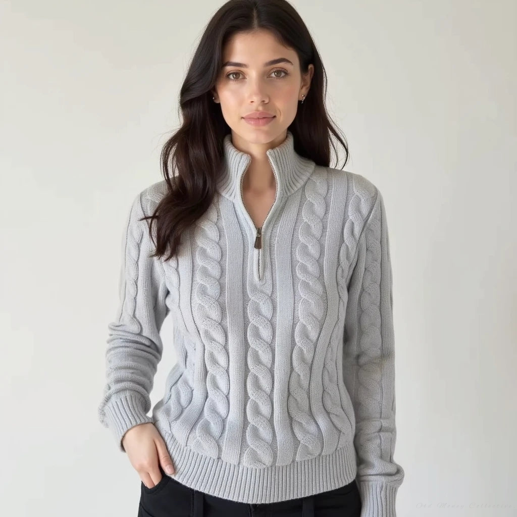 Tessiana | Women's Cable Knit Sweater with Zip and High Collar – Stylish Comfort for Every Season