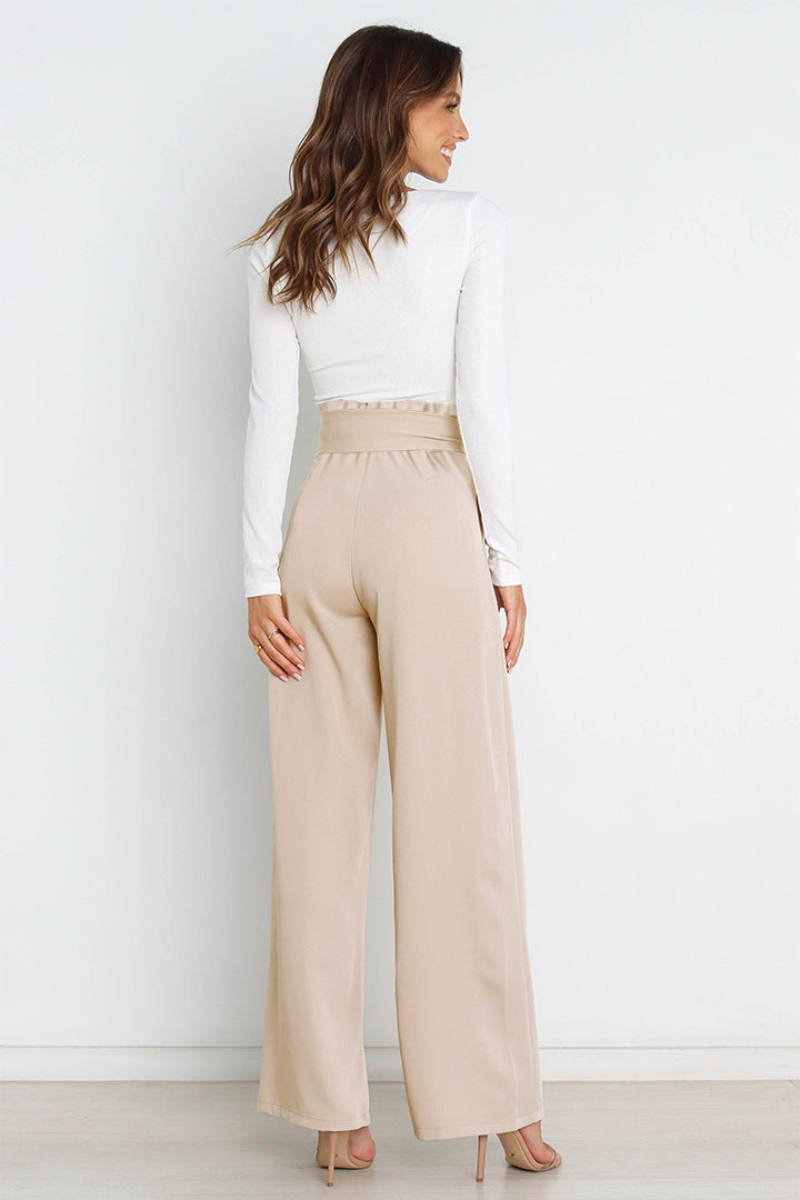Parisa | Women’s High Waist Wide Leg Trousers with Tie Belt – Elegant Solid Colour Summer Pants