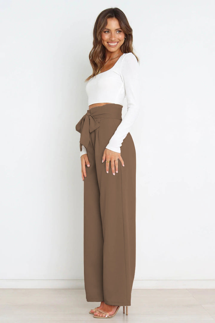 Parisa | Women’s High Waist Wide Leg Trousers with Tie Belt – Elegant Solid Colour Summer Pants