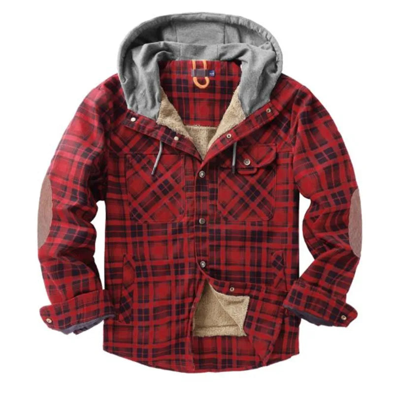 Jeno | Men’s Fleece-Lined Plaid Winter Jacket with Hood