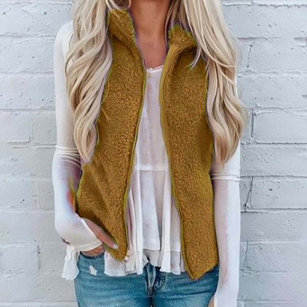 Mae | Women's Solid Colour Cozy Teddy Fleece Full-Zip Vest