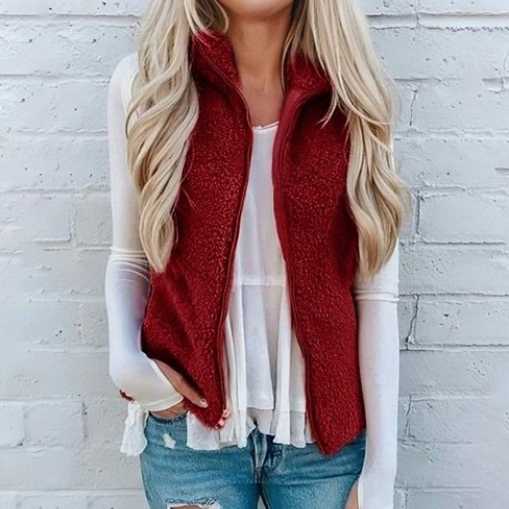 Mae | Women's Solid Colour Cozy Teddy Fleece Full-Zip Vest