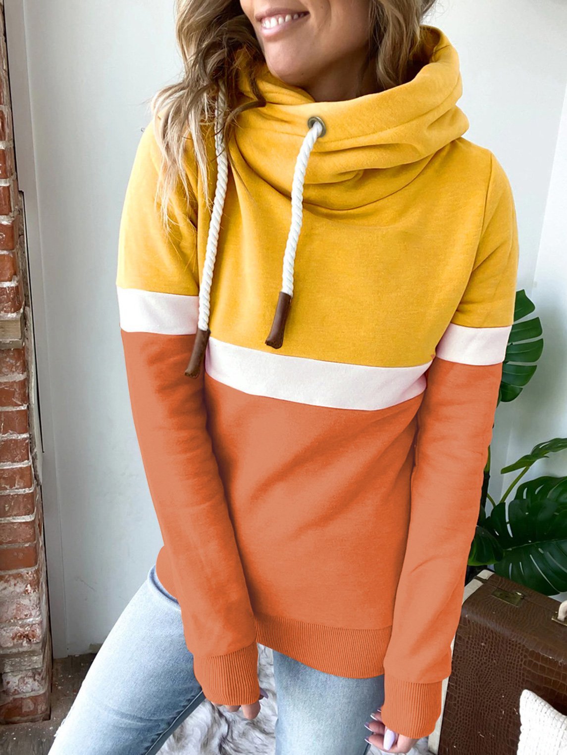 Caecilia | Tricolour Hooded Sweatshirt with Drawstring